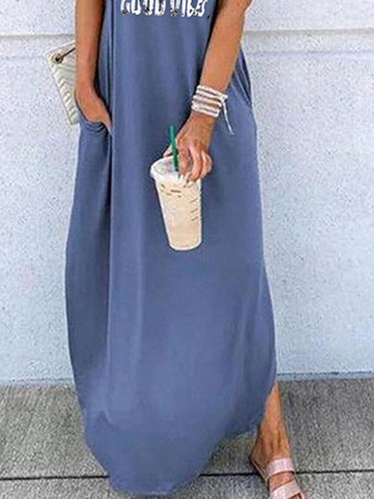 Round Neck Short Sleeve Loose Casual Dress