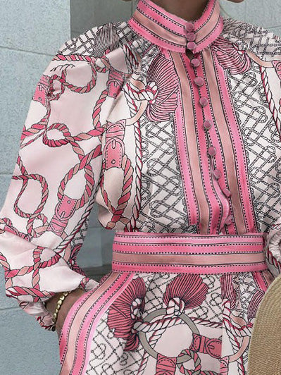 Women's Sets Printed Long Sleeve Top & Shorts Two-Piece Set