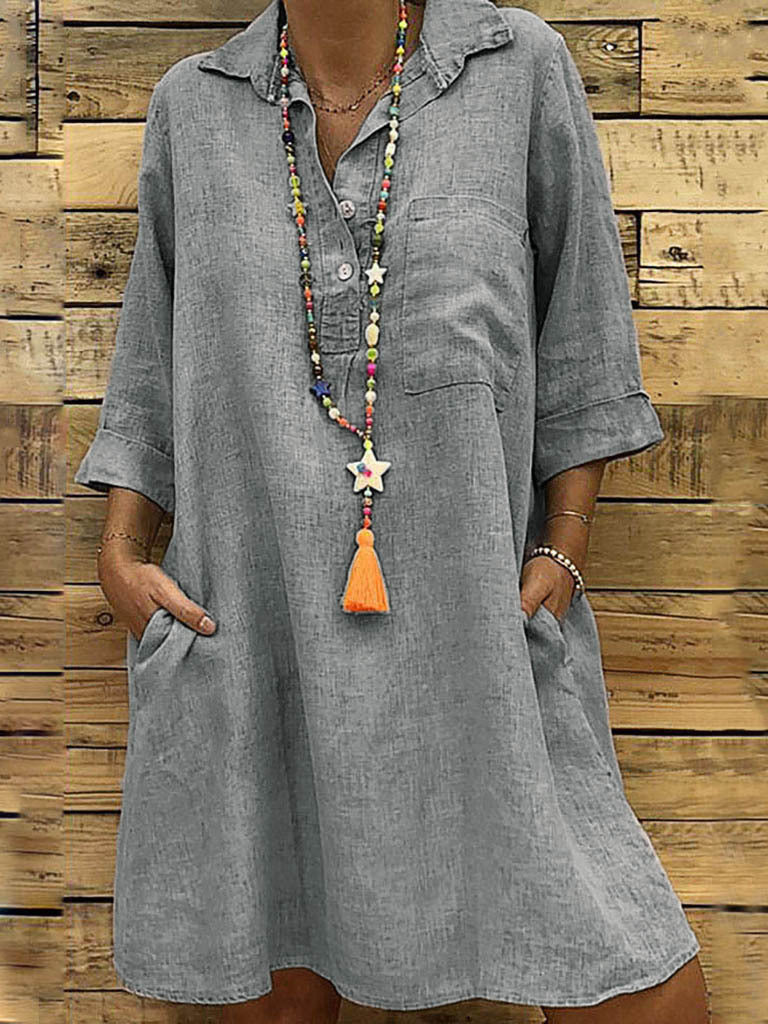 Women's Dresses Loose Solid Pocket Three-Quarter Sleeve Dress