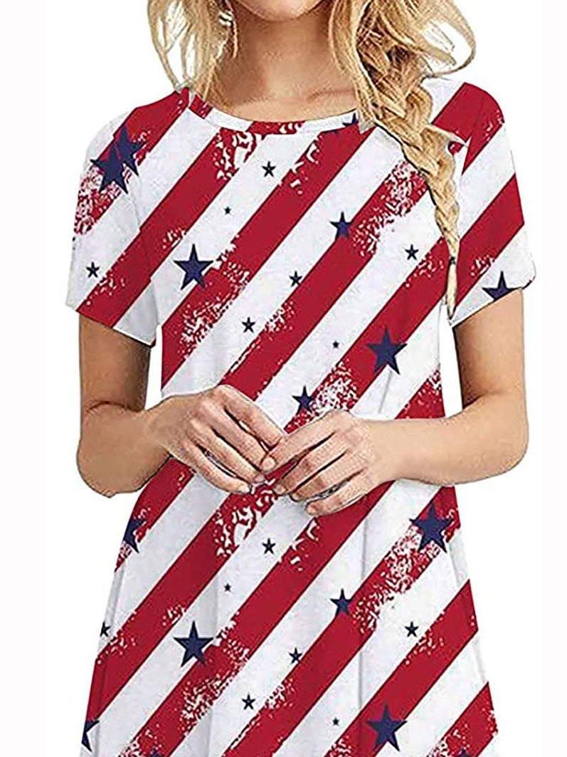Printed Round Neck Short Sleeve Dress