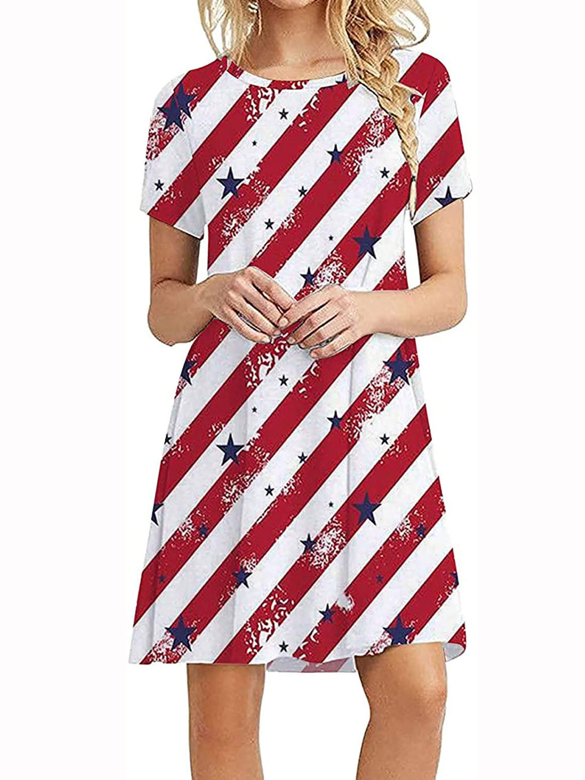 Printed Round Neck Short Sleeve Dress
