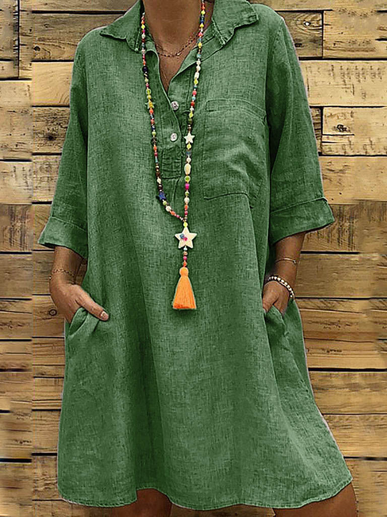 Women's Dresses Loose Solid Pocket Three-Quarter Sleeve Dress