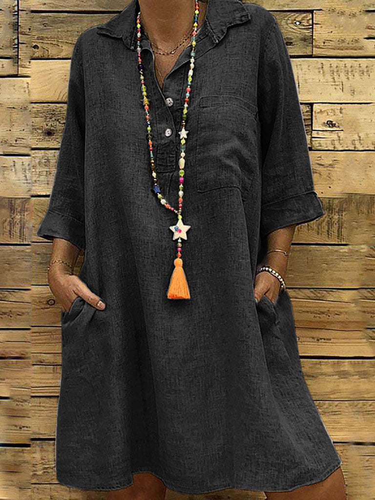 Women's Dresses Loose Solid Pocket Three-Quarter Sleeve Dress