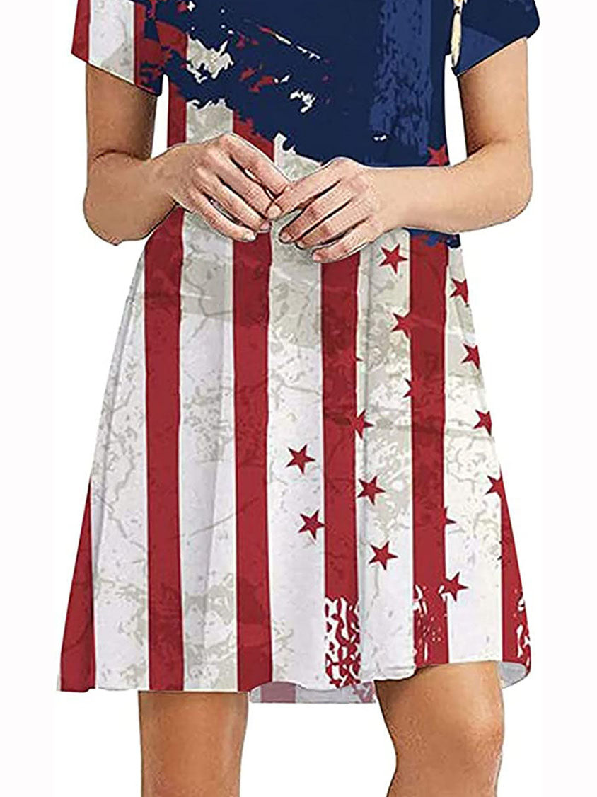 Printed Round Neck Short Sleeve Dress
