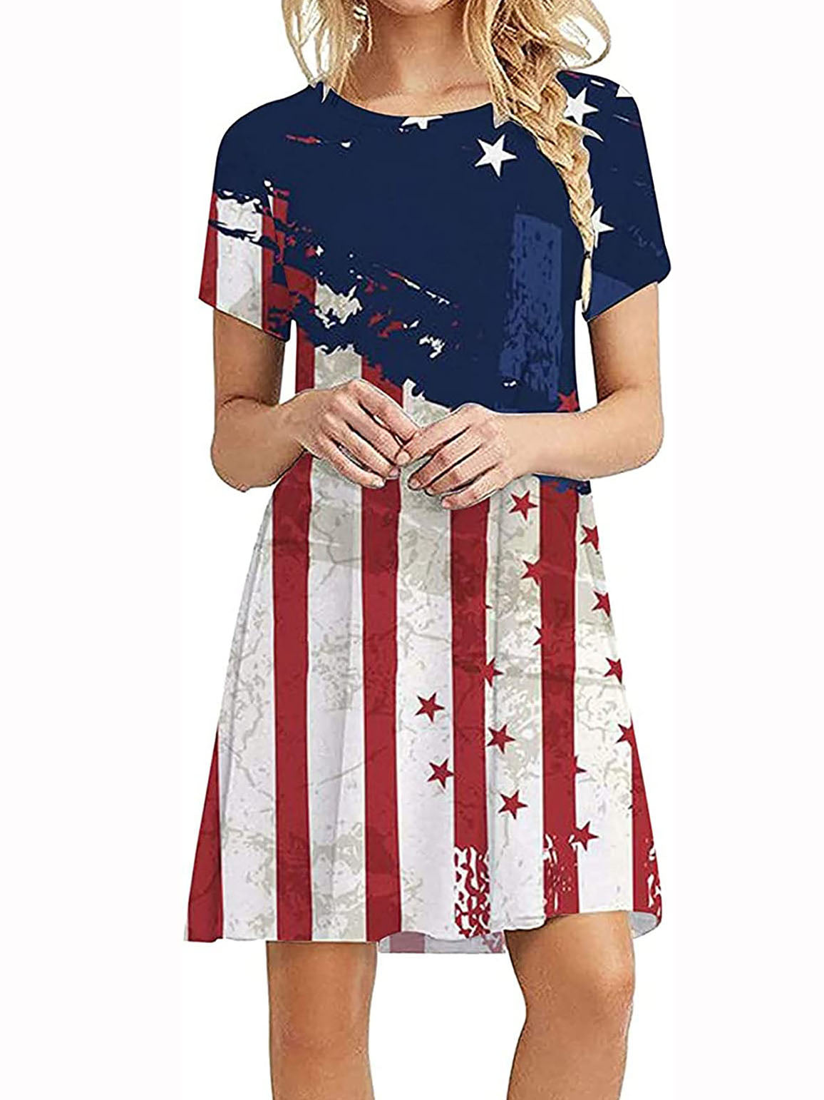 Printed Round Neck Short Sleeve Dress