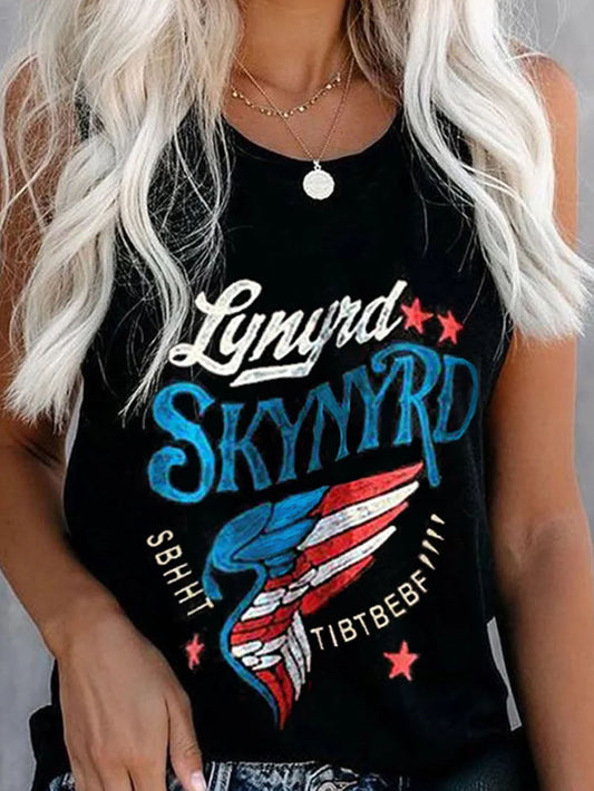 Crew Neck Casual Printed Tanks Top