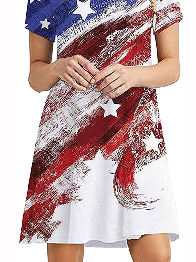 Printed Round Neck Short Sleeve Dress