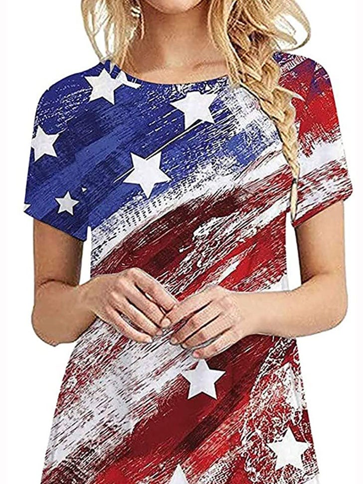 Printed Round Neck Short Sleeve Dress