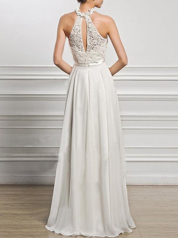 A-Line Scoop Neck Floor-Length Chiffon Lace Bridesmaid Dress With Split Front - Dresses - INS | Online Fashion Free Shipping Clothing, Dresses, Tops, Shoes - 03/02/2021 - Casual - Color_White