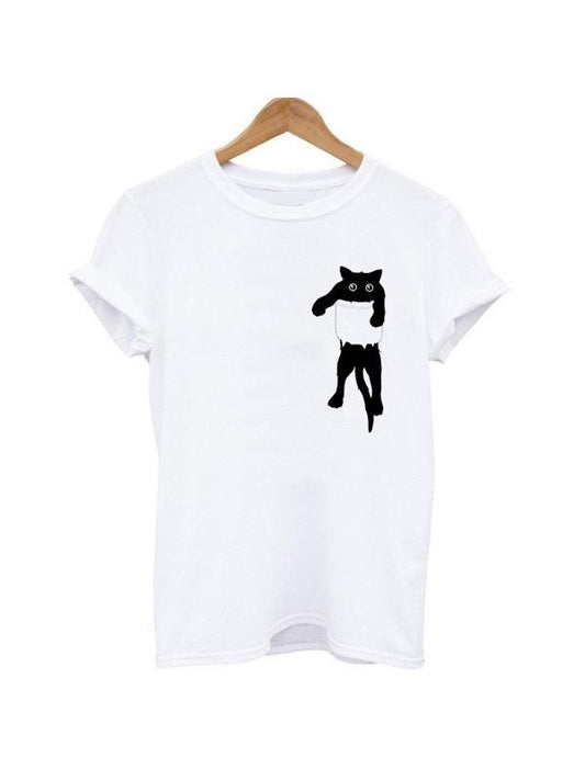 a Pocket Cat T-shirt Women's Cute Black Kitty - INS | Online Fashion Free Shipping Clothing, Dresses, Tops, Shoes
