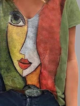 Abstract Character Print V-neck Short Sleeve T-Shirts - T-Shirts - INS | Online Fashion Free Shipping Clothing, Dresses, Tops, Shoes - 10/06/2021 - Category_T-Shirts - HDL