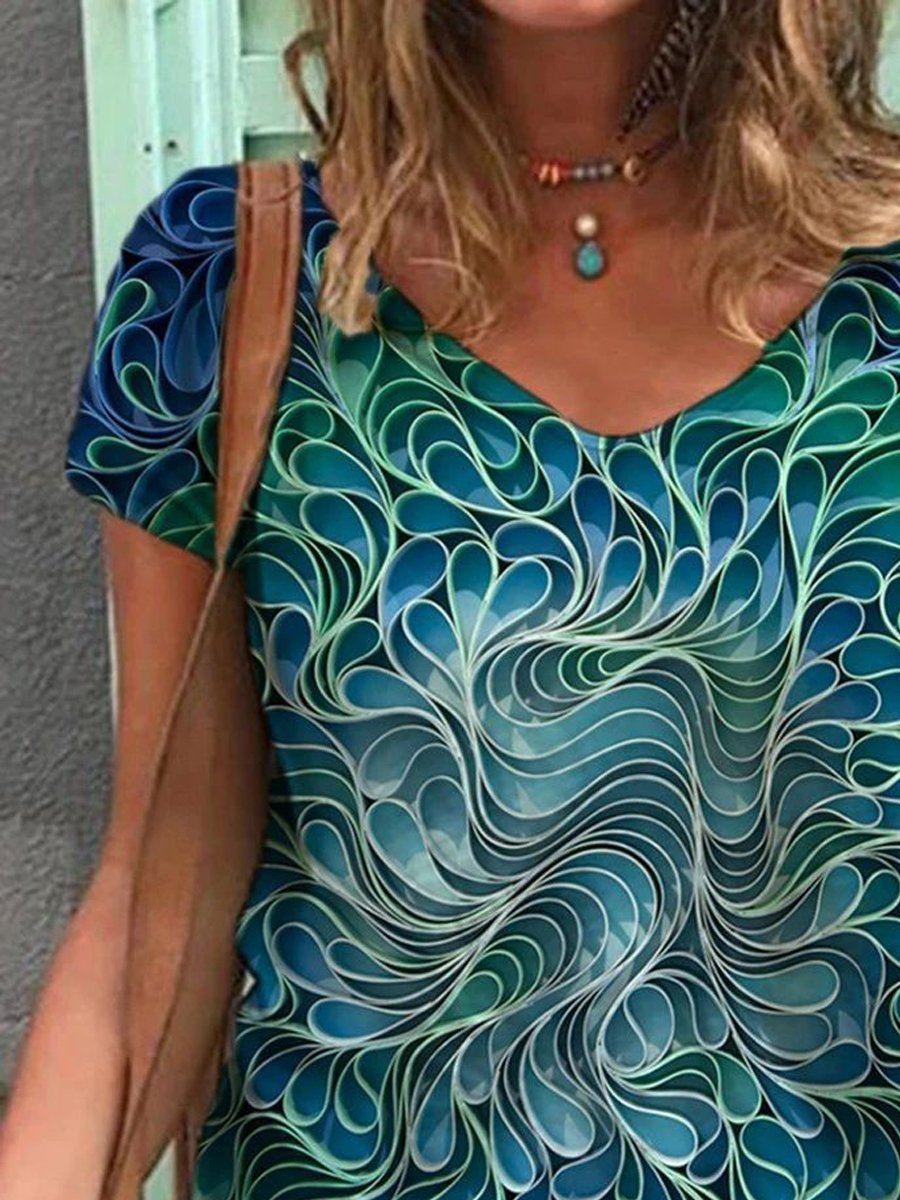 Abstract Painting Print Short-Sleeved T-Shirt - T-Shirts - INS | Online Fashion Free Shipping Clothing, Dresses, Tops, Shoes - 05/19/2021 - Category_T-Shirts - Color_Pattern