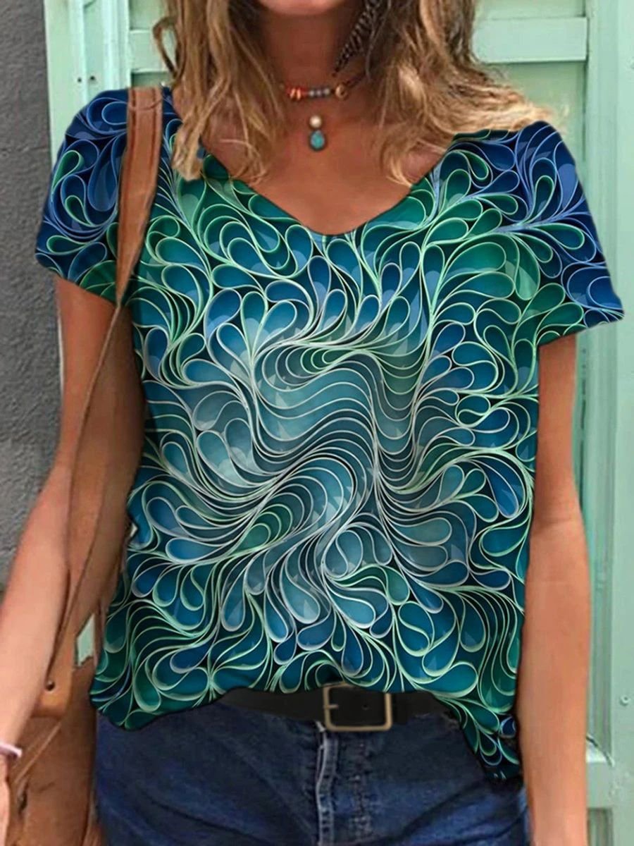 Abstract Painting Print Short-Sleeved T-Shirt - T-Shirts - INS | Online Fashion Free Shipping Clothing, Dresses, Tops, Shoes - 05/19/2021 - Category_T-Shirts - Color_Pattern