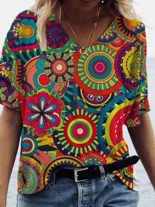 Abstract Painting Print Short-sleeved T-shirt - T-shirts - INS | Online Fashion Free Shipping Clothing, Dresses, Tops, Shoes - 09/06/2021 - Color_Red - Size_2XL