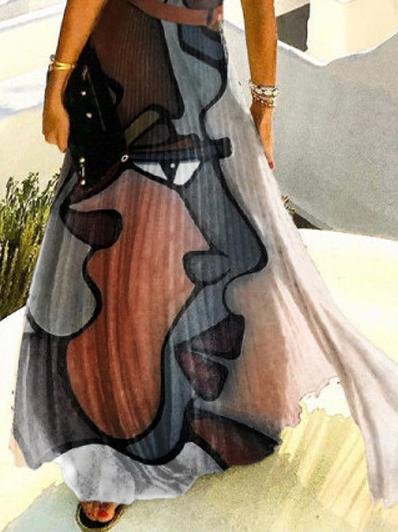 Abstract Pattern Printed Pleated Halterneck Dress - Maxi Dresses - INS | Online Fashion Free Shipping Clothing, Dresses, Tops, Shoes - 23/06/2021 - 30-40 - color-black