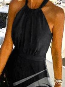 Abstract Pattern Printed Pleated Halterneck Dress - Maxi Dresses - INS | Online Fashion Free Shipping Clothing, Dresses, Tops, Shoes - 23/06/2021 - 30-40 - color-black