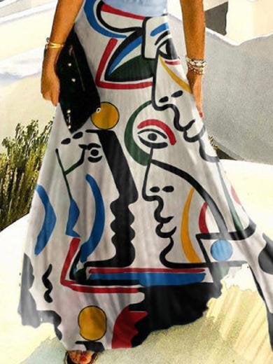 Abstract Pattern Printed Pleated Halterneck Dress - Maxi Dresses - INS | Online Fashion Free Shipping Clothing, Dresses, Tops, Shoes - 23/06/2021 - 30-40 - color-black
