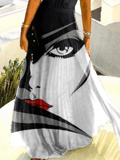 Abstract Pattern Printed Pleated Halterneck Dress - Maxi Dresses - INS | Online Fashion Free Shipping Clothing, Dresses, Tops, Shoes - 23/06/2021 - 30-40 - color-black