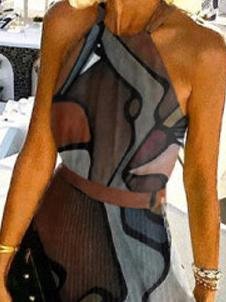 Abstract Pattern Printed Pleated Halterneck Dress - Maxi Dresses - INS | Online Fashion Free Shipping Clothing, Dresses, Tops, Shoes - 23/06/2021 - 30-40 - color-black