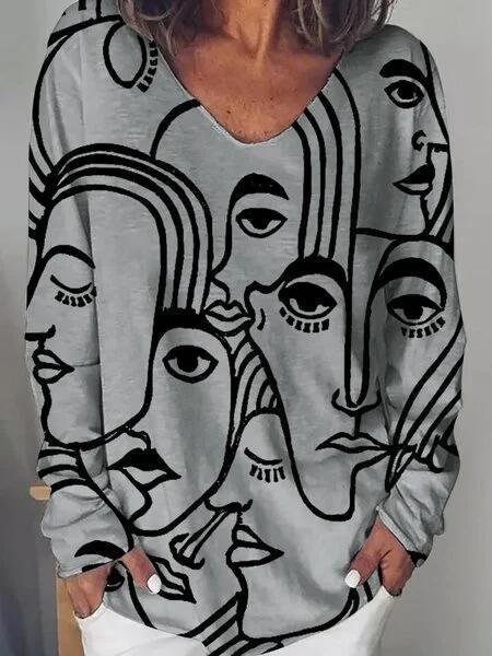 Abstract Print Long Sleeve T-shirt - T-shirts - INS | Online Fashion Free Shipping Clothing, Dresses, Tops, Shoes - 15/06/2021 - Color_Black - Color_Blue