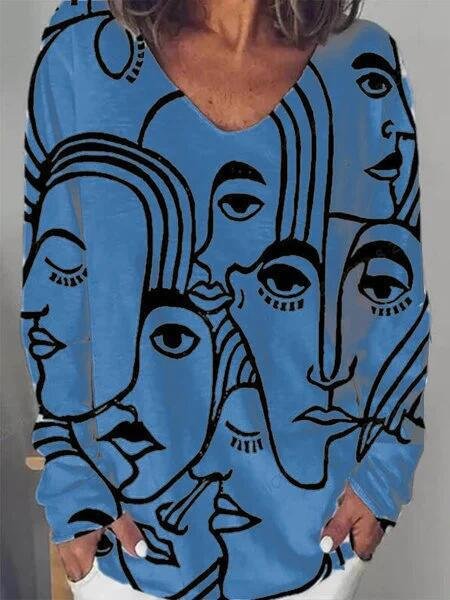 Abstract Print Long Sleeve T-shirt - T-shirts - INS | Online Fashion Free Shipping Clothing, Dresses, Tops, Shoes - 15/06/2021 - Color_Black - Color_Blue