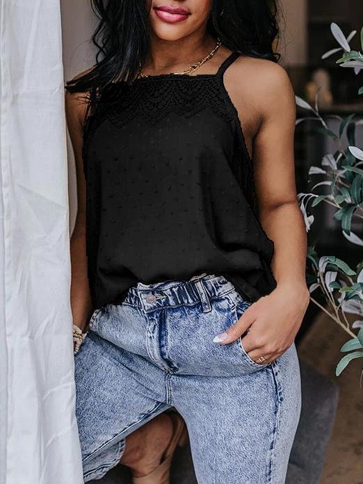 All-match Solid Color Lace Sleeveless Camisole - Tank Tops - INS | Online Fashion Free Shipping Clothing, Dresses, Tops, Shoes - 03/06/2021 - Color_Black - Color_Pink