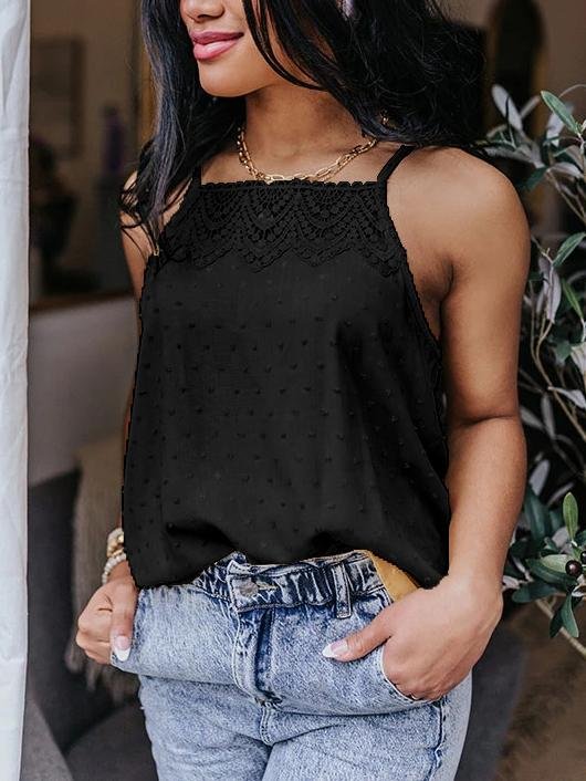 All-match Solid Color Lace Sleeveless Camisole - Tank Tops - INS | Online Fashion Free Shipping Clothing, Dresses, Tops, Shoes - 03/06/2021 - Color_Black - Color_Pink