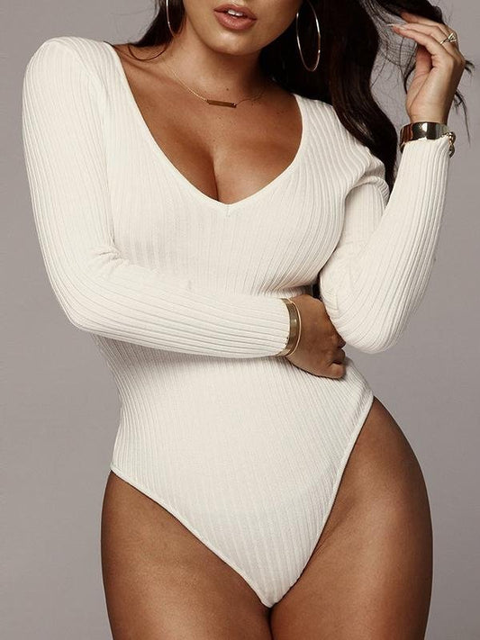 All-matched V-neck Long-sleeved Solid Rompers - Jumpsuits & Rompers - INS | Online Fashion Free Shipping Clothing, Dresses, Tops, Shoes - 06/07/2021 - 10-20 - Bottoms