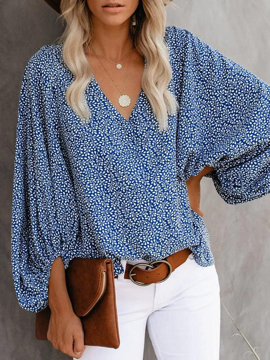 All Over Print Surplice Neck Lantern Sleeve Blouse - Blouses - INS | Online Fashion Free Shipping Clothing, Dresses, Tops, Shoes - 28/04/2021 - BLO210428048 - Blouses