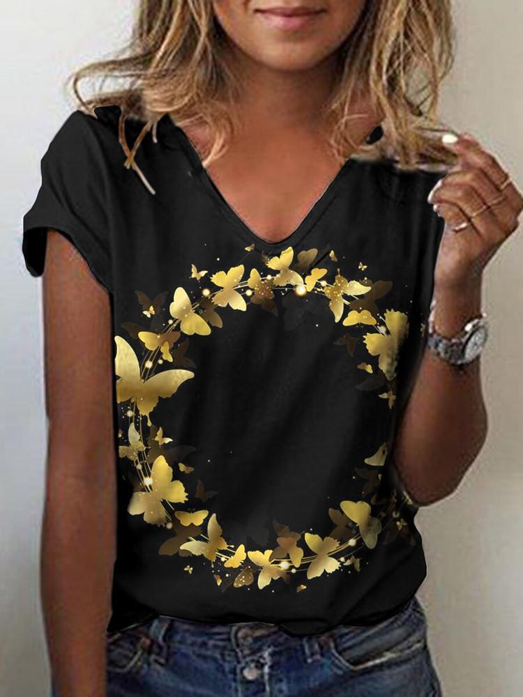 Animal Print V-Neck Short Sleeve Casual T-Shirts - T-Shirts - INS | Online Fashion Free Shipping Clothing, Dresses, Tops, Shoes - 07/07/2021 - 10-20 - Category_T-Shirts