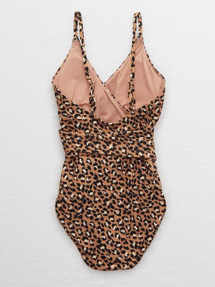 Animal Print Wrap One Piece Swimsuit - Swimsuits - INS | Online Fashion Free Shipping Clothing, Dresses, Tops, Shoes - Colour_Dusty Mushroom - Colour_Raw Sienna - One-piece