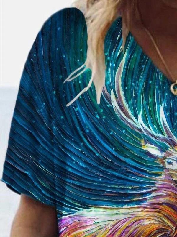 Animal Printed V-neck Short-sleeved T-shirt - T-shirts - INS | Online Fashion Free Shipping Clothing, Dresses, Tops, Shoes - 07/06/2021 - Color_Blue - Color_Green