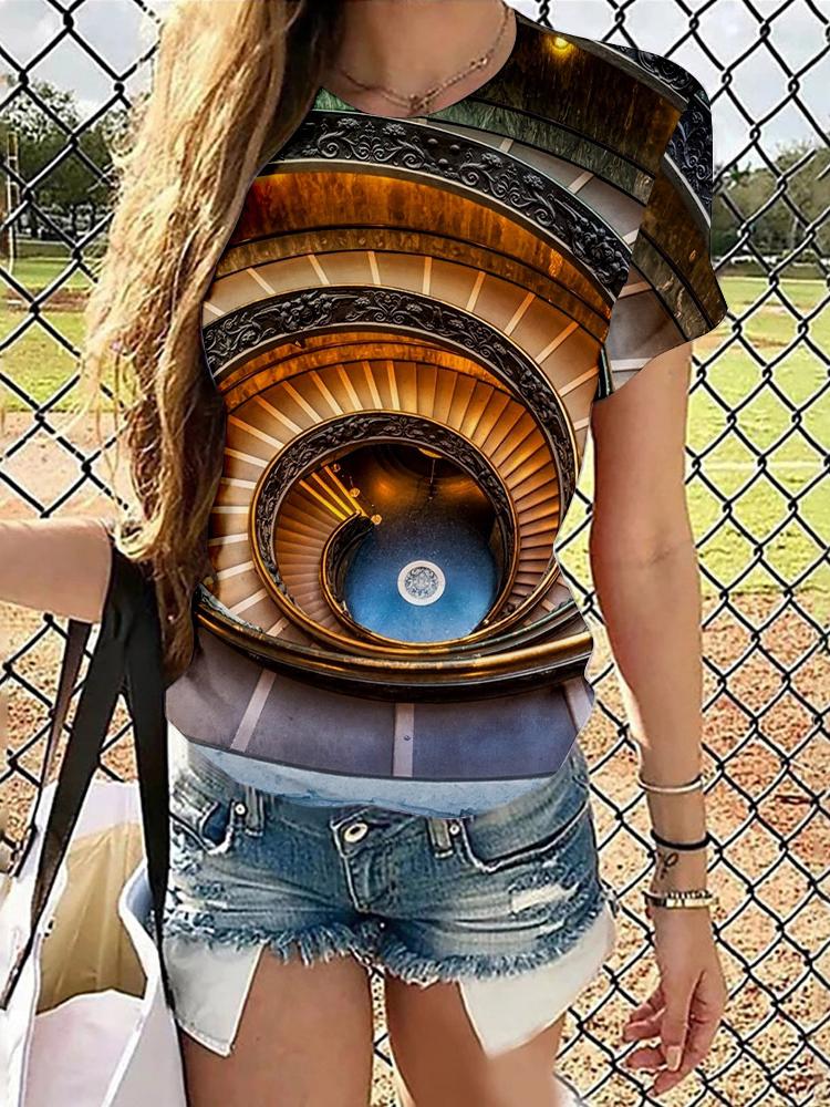 Architectural Printing Round Neck T-shirt - T-shirts - INS | Online Fashion Free Shipping Clothing, Dresses, Tops, Shoes - 10-20 - 13/07/2021 - color-green