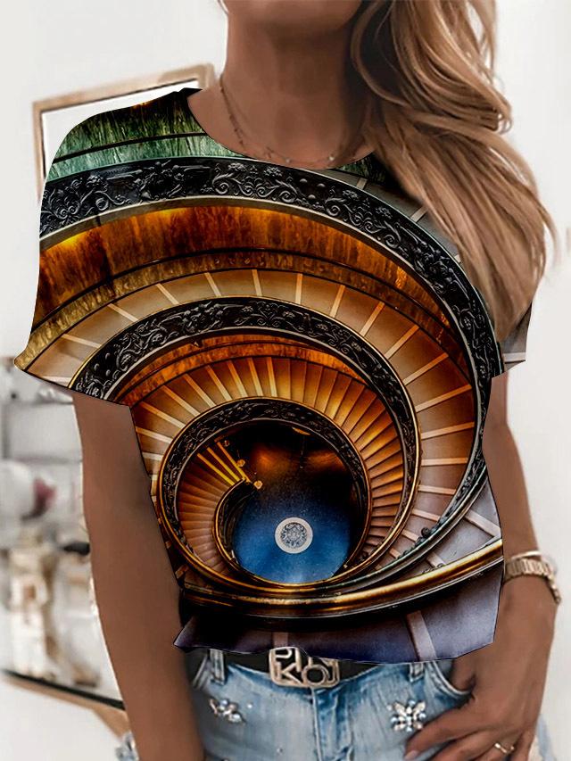 Architectural Printing Round Neck T-shirt - T-shirts - INS | Online Fashion Free Shipping Clothing, Dresses, Tops, Shoes - 10-20 - 13/07/2021 - color-green