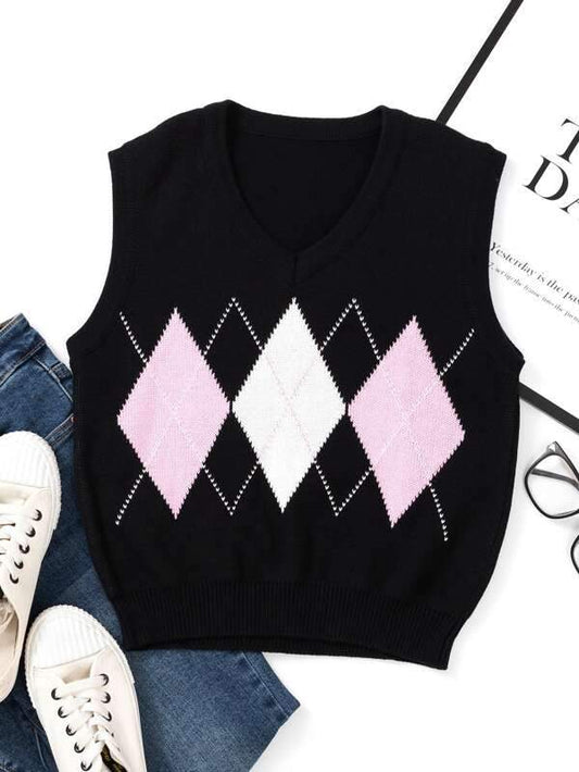 Argyle Pattern V-neck Sweater Vest - INS | Online Fashion Free Shipping Clothing, Dresses, Tops, Shoes