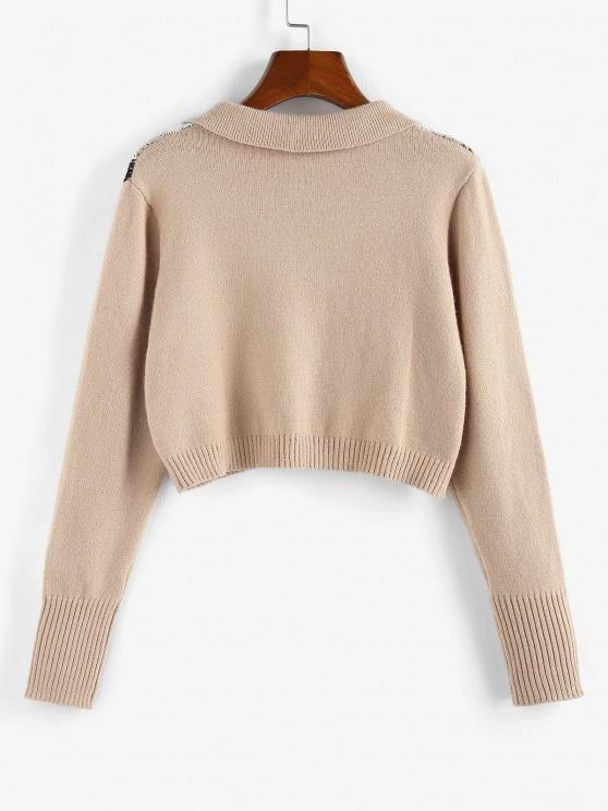 Argyle V Notch Crop Sweater - INS | Online Fashion Free Shipping Clothing, Dresses, Tops, Shoes