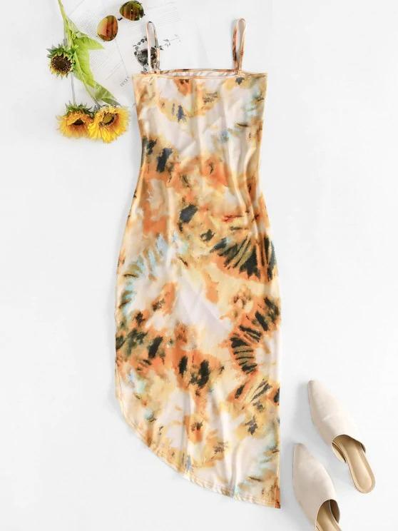 Asymmetric Tie Dye Ruched Bodycon Dress - INS | Online Fashion Free Shipping Clothing, Dresses, Tops, Shoes