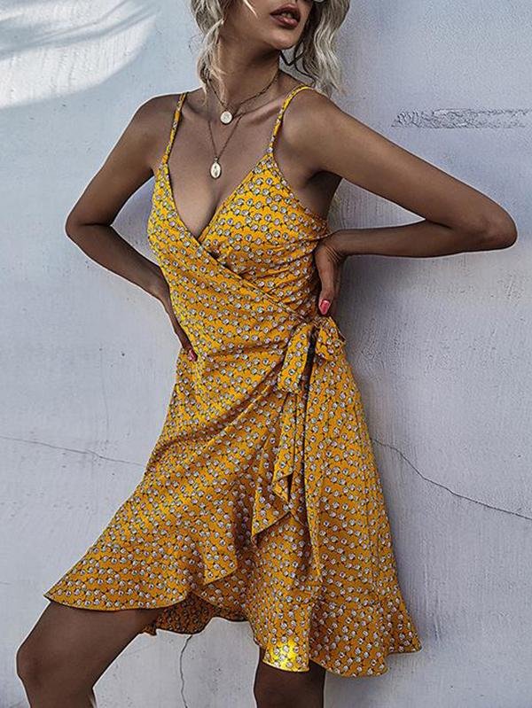 Asymmetry Ruffle Floral Sling Summer Dress - Mini Dresses - INS | Online Fashion Free Shipping Clothing, Dresses, Tops, Shoes - 22/03/2021 - AMZ - Color_Red