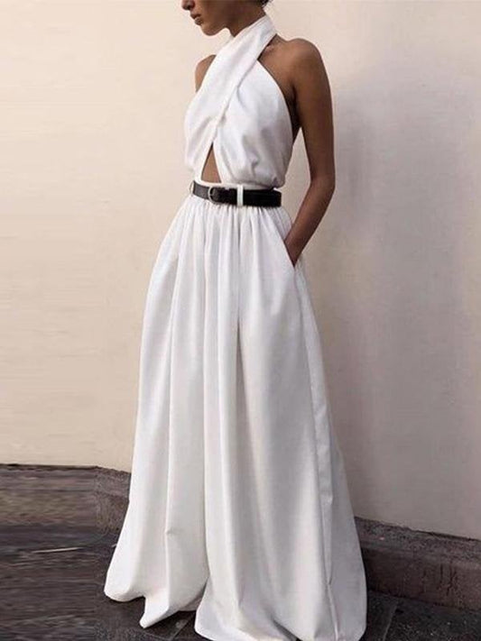 Backless Halterneck Wide Leg Jumpsuit - Jumpsuit & Rompers - INS | Online Fashion Free Shipping Clothing, Dresses, Tops, Shoes - 16/06/2021 - 30-40 - Bottoms
