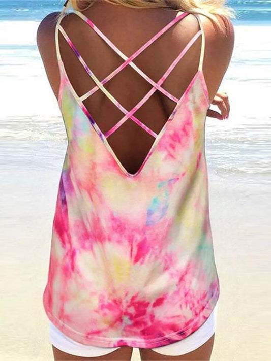 Backless Tie Dye Spaghetti Straps Sleeveless Tank Top - Tank Tops - INS | Online Fashion Free Shipping Clothing, Dresses, Tops, Shoes - 18/05/2021 - Color_Blue - Color_Pink