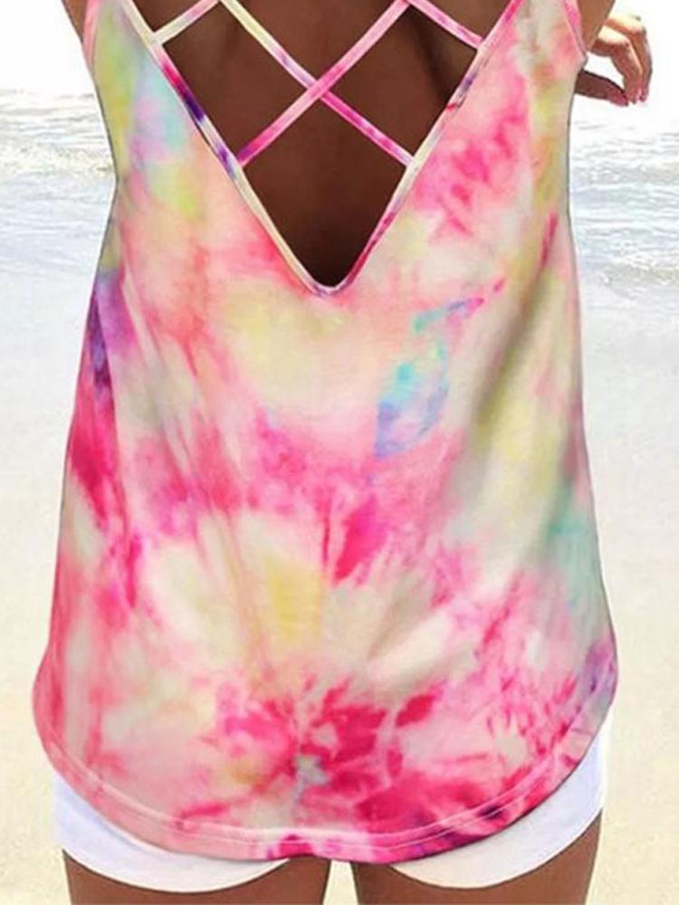 Backless Tie Dye Spaghetti Straps Sleeveless Tank Top - Tank Tops - INS | Online Fashion Free Shipping Clothing, Dresses, Tops, Shoes - 18/05/2021 - Color_Blue - Color_Pink