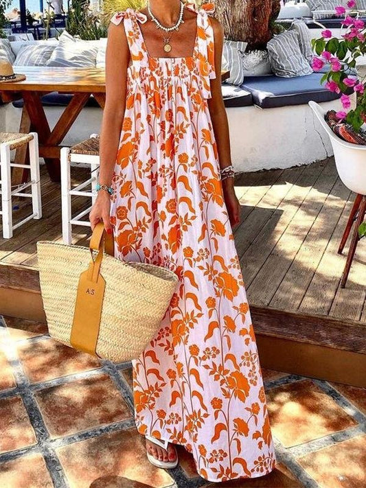 Bandage Shoulder Sling Print Dress - Maxi Dresses - INS | Online Fashion Free Shipping Clothing, Dresses, Tops, Shoes - 17/06/2021 - 30-40 - color-green