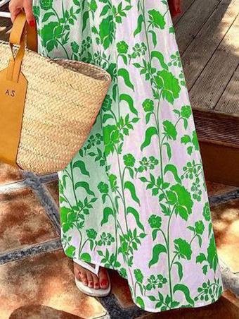 Bandage Shoulder Sling Print Dress - Maxi Dresses - INS | Online Fashion Free Shipping Clothing, Dresses, Tops, Shoes - 17/06/2021 - 30-40 - color-green