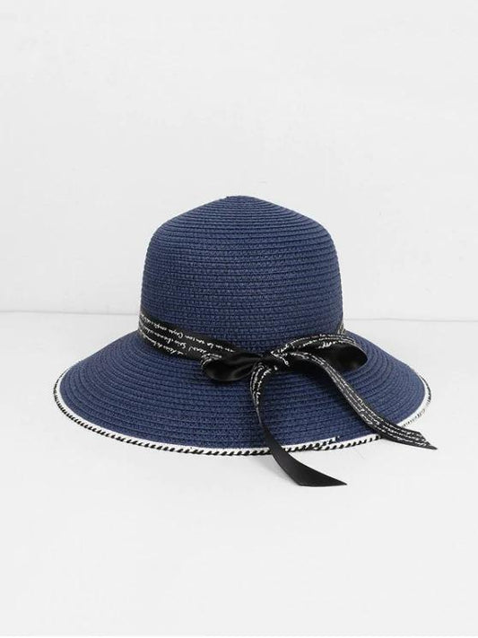 Beach Letter Ribbon Straw Hat - Straw Hat - INS | Online Fashion Free Shipping Clothing, Dresses, Tops, Shoes - 02/09/2021 - Autumn - Blue