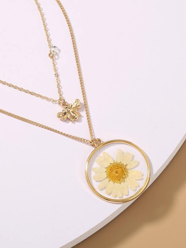 Bee & Flower Charm Layered Necklace - INS | Online Fashion Free Shipping Clothing, Dresses, Tops, Shoes