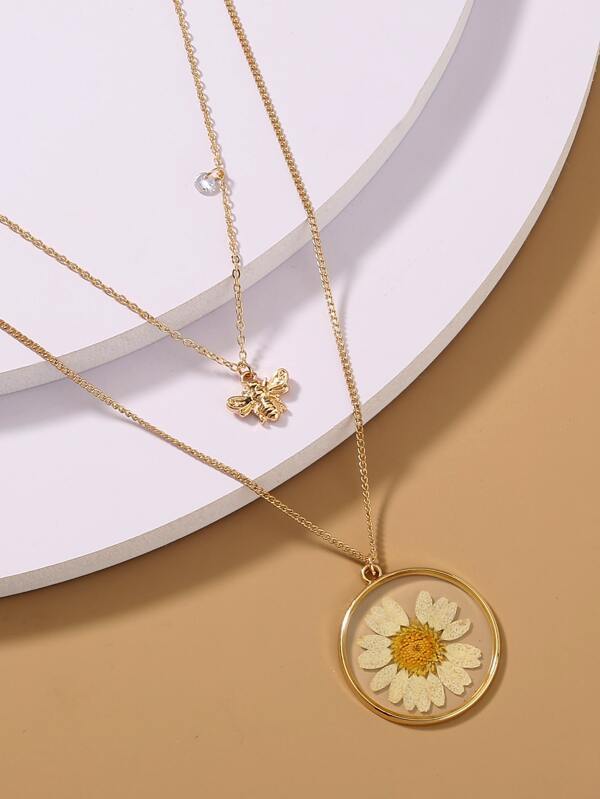 Bee & Flower Charm Layered Necklace - INS | Online Fashion Free Shipping Clothing, Dresses, Tops, Shoes