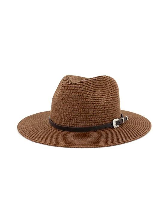 Belt Embellished Straw Outdoor Jazz Beach Hat - Straw Hat - INS | Online Fashion Free Shipping Clothing, Dresses, Tops, Shoes - 02/09/2021 - Autumn - Beige