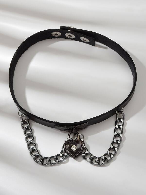 Black Gothic Ajustable Pu Leather Choker Collar Necklace With Heart Pendant - INS | Online Fashion Free Shipping Clothing, Dresses, Tops, Shoes