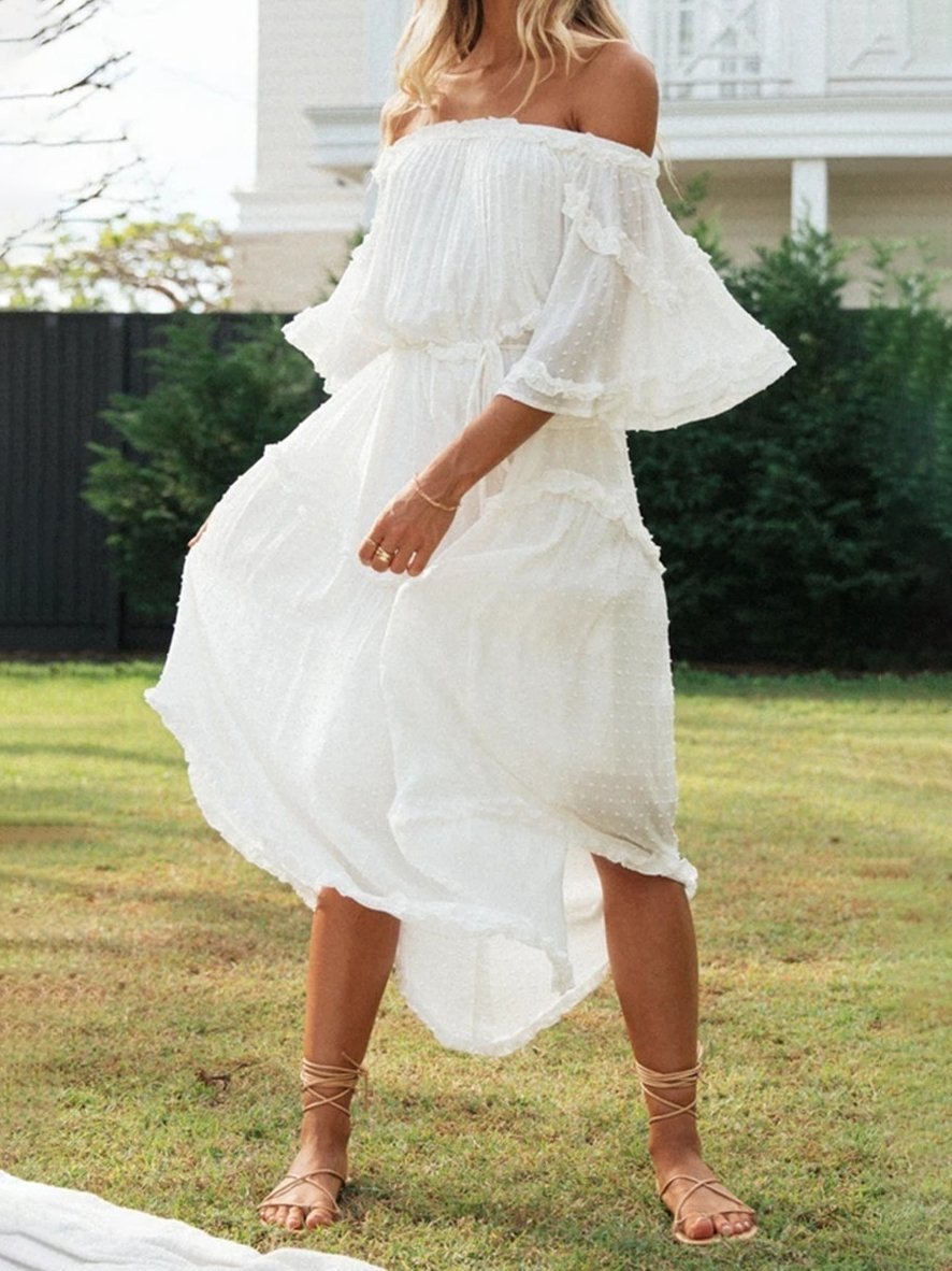 Boat Neck Off-Shoulder Bohemian Holiday Dress - Maxi Dresses - INS | Online Fashion Free Shipping Clothing, Dresses, Tops, Shoes - 08/07/2021 - 30-40 - Category_Maxi Dresses