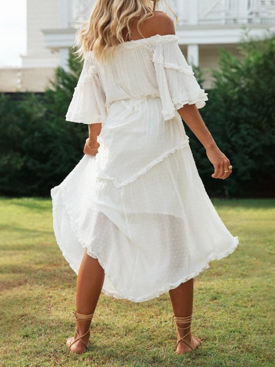 Boat Neck Off-Shoulder Bohemian Holiday Dress - Maxi Dresses - INS | Online Fashion Free Shipping Clothing, Dresses, Tops, Shoes - 08/07/2021 - 30-40 - Category_Maxi Dresses